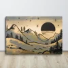 Minimalist Golden Dusk Peaks Canvas Wall Art Gold Black Gray Landscape Decor