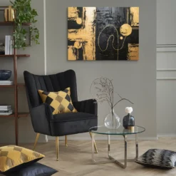 Modern Luxe Abstract Canvas Lounge Room Black Yellow Scheme