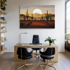Modern Office Wall Decor Large Vintage Golden Hour Desert Canvas Print