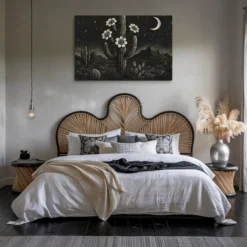Monochromatic Desert Nightscape Canvas Art Farmhouse Bedroom Decor