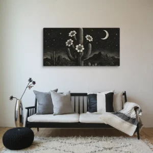 Neutral Art Monochromatic Desert Nightscape Canvas Wall Hanging Minimalist Living Room
