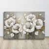 Opulent Bloom White Gold Gray Floral Canvas Wall Art Large Horizontal