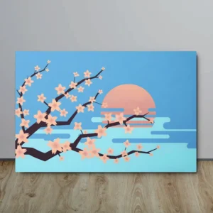 Pink Cherry Blossom Blue Sky Sunset Metallic Print Wall Hanging