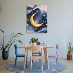 Pink Gold Celestial Dreamscape Tall Vertical Large Canvas Dining Room Wall Decor