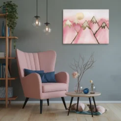 Pink Gold Mountain Peaks Sunset Canvas Wall Art Chick Lounge Room Decor