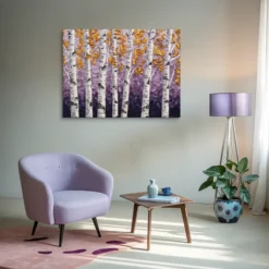 Purple Gold Birch Tree Wall Art Chic Lounge Room Decor