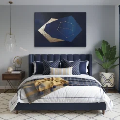 Stellar Geometry Canvas Wall Art Cozy Bedroom Navy Blue Gold Decor