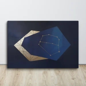Stellar Geometry - Gold Navy Blue Constellation Canvas Wall Art: Minimalist, Modern Large Horizontal Decor