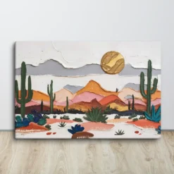 Vibrant Abstract Desert Landscape Canvas Wall Art Large Horizontal