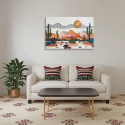 Vibrant Abstract Desert Landscape Minimalist Living Room Wall Decor above sofa