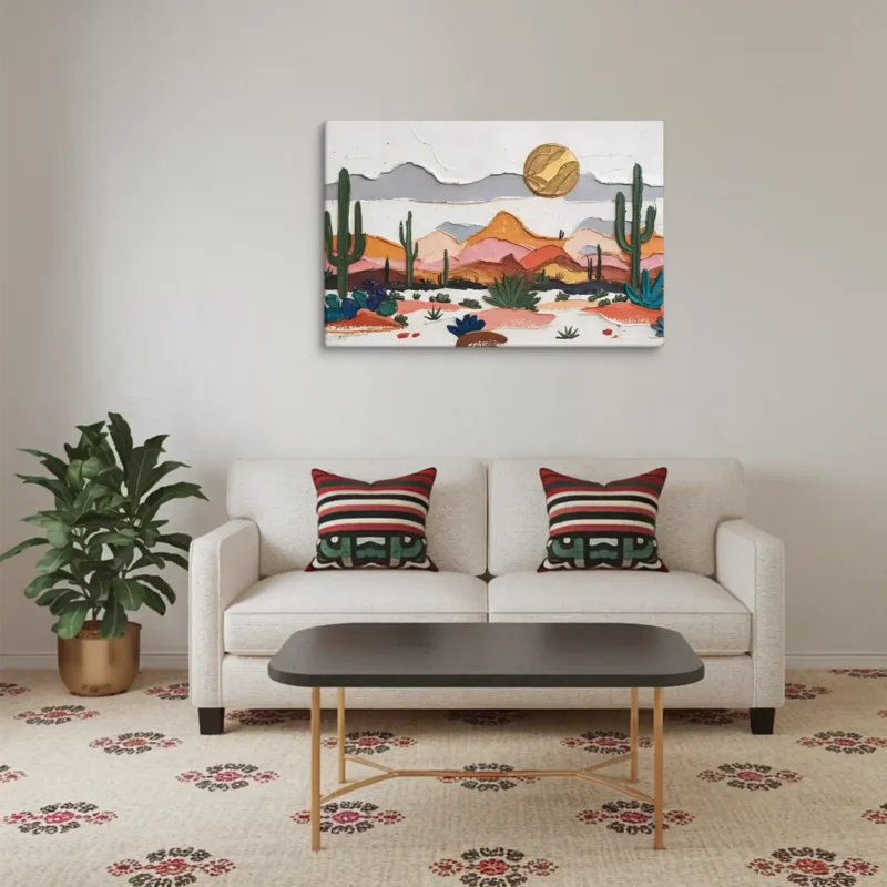 Vibrant Abstract Desert Landscape Minimalist  Living Room Wall Decor above sofa
