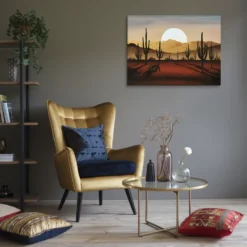Vintage Golden Hour Desert Canvas Print Lounge Wall Hanging