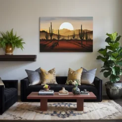 Vintage Golden Hour Desert Landscape Canvas Art Living Room Wall Decor Large