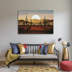 Vintage Golden Hour Desert Sunset Landscape Canvas Wall Decor Large