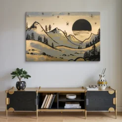 Minimalist XXL Canvas Golden Dusk Peaks Canvas Wall Hanging