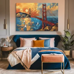XXL Golden Gate Bridge Sunset Canvas Wall Hanging Cozy Bedroom Decor