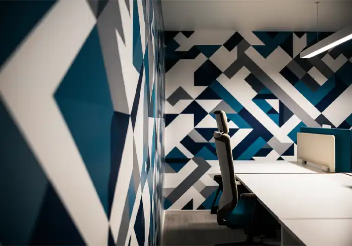 Modern Office Wall Decor- Geometric Wallpaper Design