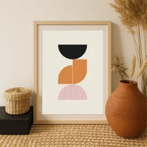 Abstract Black Orange Pink Geometric Digital Downloadable Wall Art