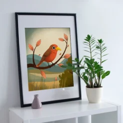 Autumn Red Bird Digital downloadable Print