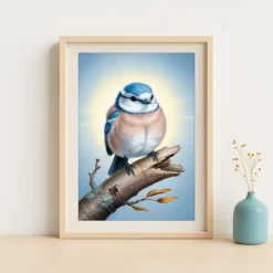 Azure Blue Bird Branch Printable Art