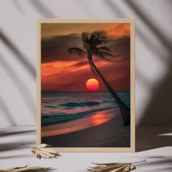 Beach Palm Tree Photography Print Sunset Ocean Wall Decor