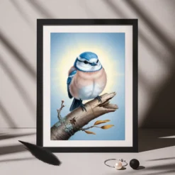 Blue Bird perched on Branch Print - Nature Wildlife Wall Art Digital Download