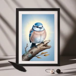 Blue Bird perched on Branch Print - Nature Wildlife Wall Art Digital Download