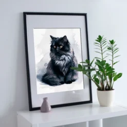 Fluffy Black Cat Printable Art