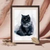 Fluffy Black Cat Watercolor Free Printable Digital Wall Art