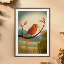 Free Rustic Autumn Red Bird Printable wall art