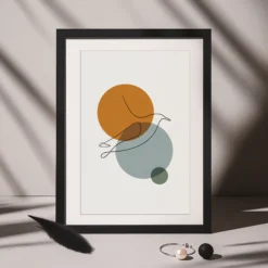 Geometric Circles Bird Line Drawing Printable Abstract Artwork