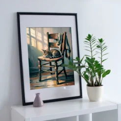 Alternative view of Rustic Oak Chair & Cat Painting – Van Gogh Inspired Digital Print