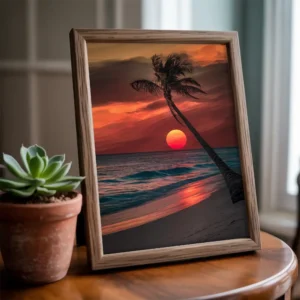 Palm Tree Sunset Beach Print Downloadable Wall Art Digital