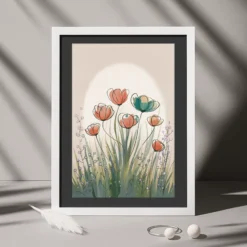 Poppies and Margaritas Watercolor Line Art Printable Floral Poster