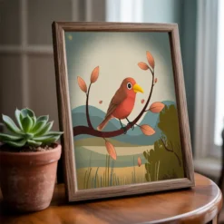 Rustic Autumn Red Bird Print