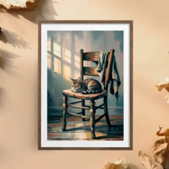 Rustic Oak Chair Cat Painting – Van Gogh Inspired Digital Print