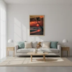Tree Sunset Beach Print Living Room Modern