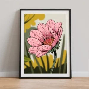 Vibrant Pink Bloom Water Droplets Print-Botanical Digital Art Decor