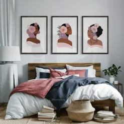 3 Piece Floral Crown Black Woman Art Prints-Cozy Bedroom Wall Decor