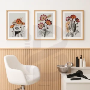 3 Piece Surreal Floral Face Hand Printable Wall Art Salon Beauty Room