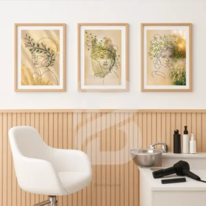 3 Piece Vintage Abstract Green Botanical-Haired Woman Printable Wall Art Beauty Salon
