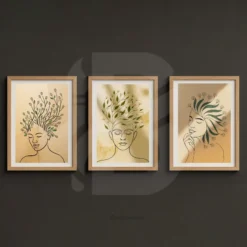3 Set Abstract Botanical Hair Line Art Wall Decor Minimalist Nature Prints Digital Download