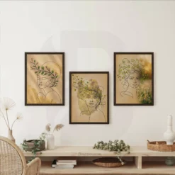 3 Set Abstract Botanical-Haired Woman Printable Vintage Wall Decor
