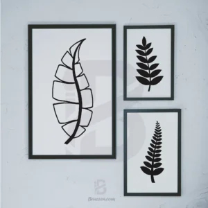 3-Set-Abstract Leaf Silhouette Prints-Modern Minimalist Botanical Wall Art Downloadable