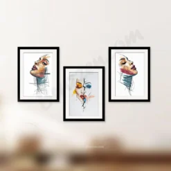 3 Set Abstract Sketch Woman Portraits Wall Art Prints Modern Feminine Decor Salon