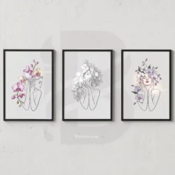 3 Set Blooming Beauty Line Art Prints-Modern Feminine Wall Decor Downloadable Hi-res