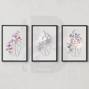 3 Set Blooming Beauty Line Art Prints-Modern Feminine Wall Decor Downloadable Hi-res
