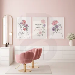 3 Set Feminine Art Floral Line Drawing with Quote Salon Wall Art Printable
