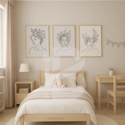 3 Set Minimalist Botanical Line Art Prints Modern Girl Dorm Wall Decor