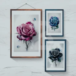3 Set Watercolor Rose Prints Elegant Floral Wall Art Digital Download